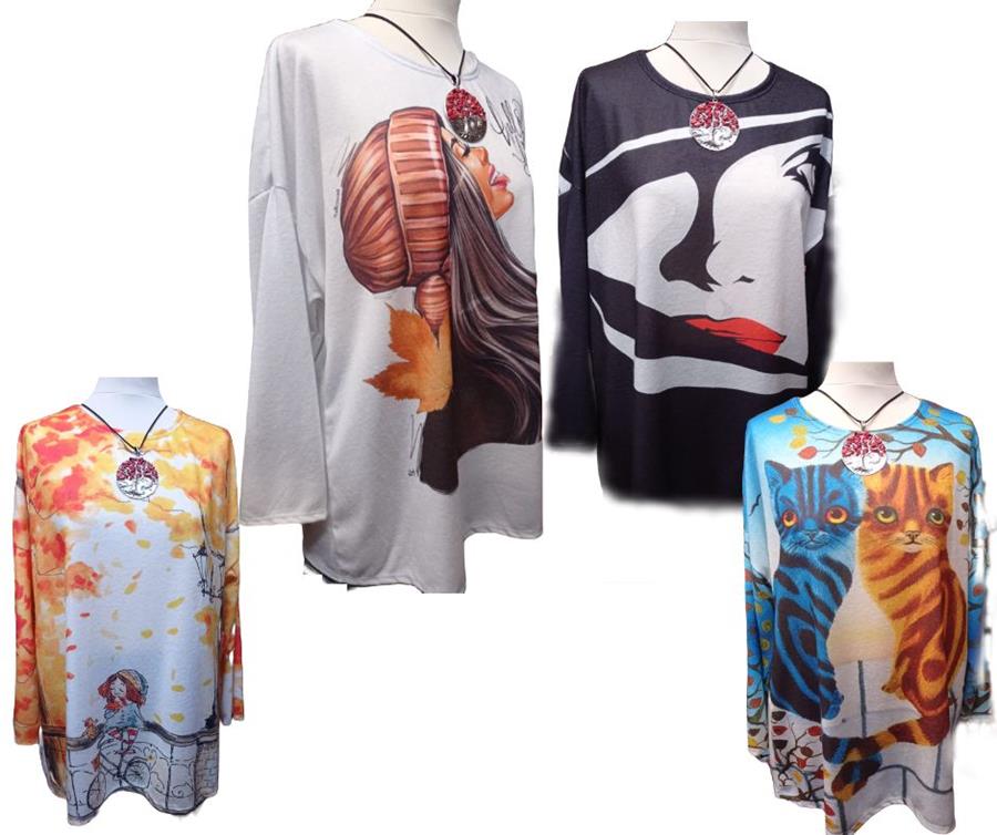 Camiseta con dibujos originales y alegres, tallas grandes