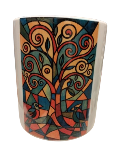 Taza ceramica con Arbol de la Vida al estilo trencadisc 