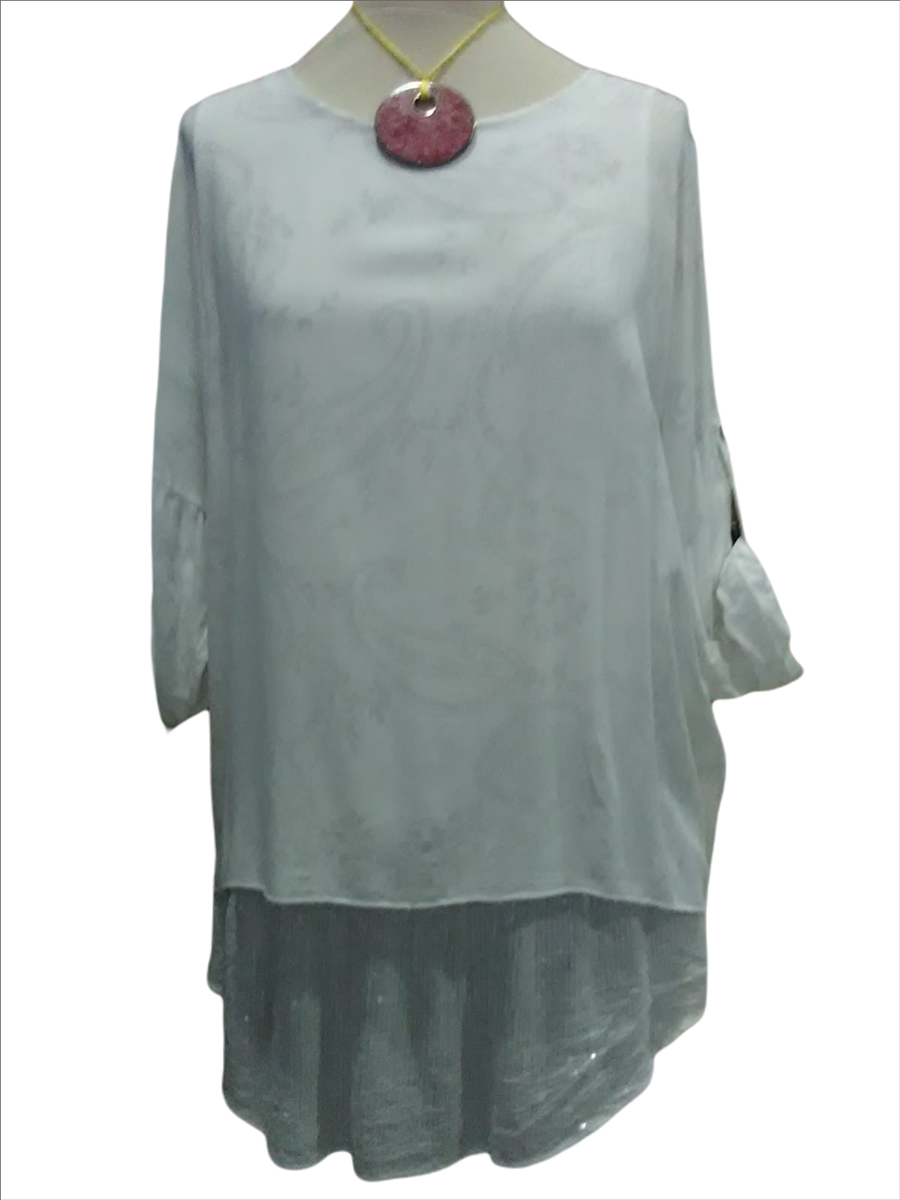 Blusón blanco roto minimalista de cuello redondo (talla XL/46)