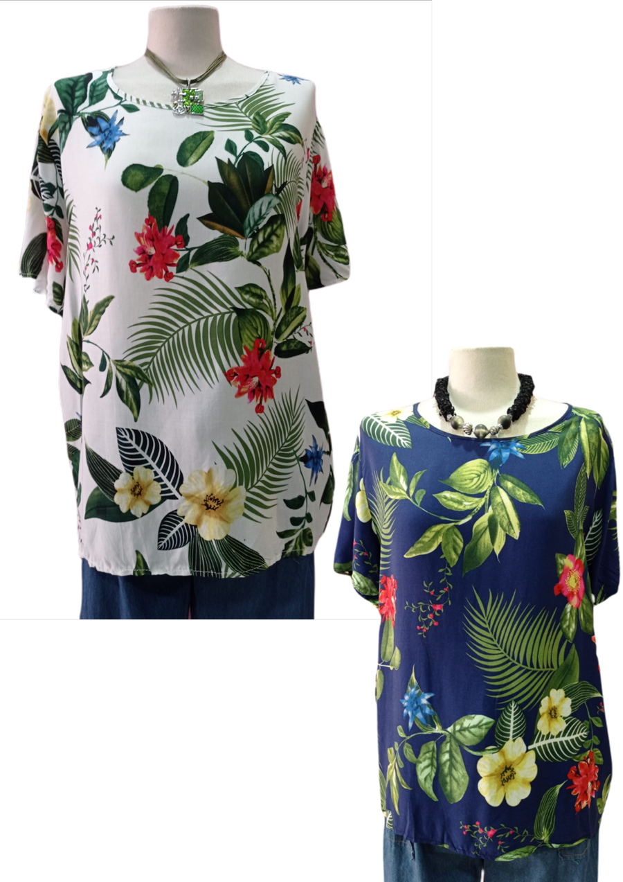 Blusa estampada de flores y hojas, de manga corta