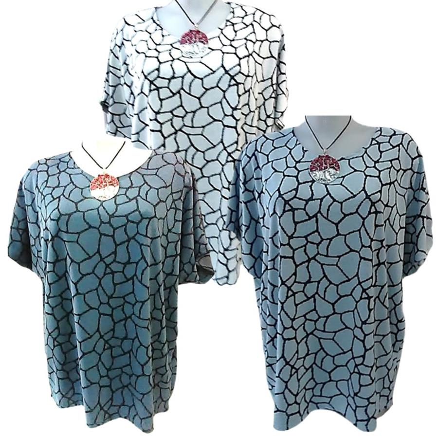 Blusa manga corta, oversize, talla grande, estampado "trencadis"