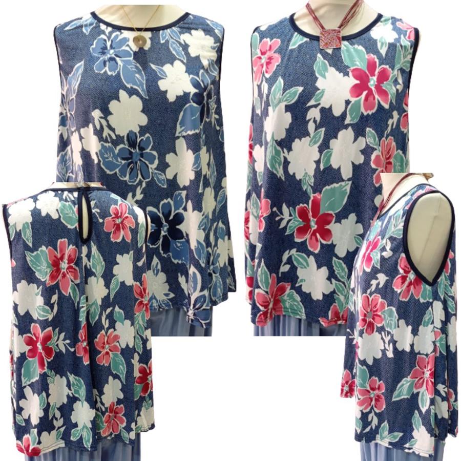 Blusa sin mangas, evase, estampada tallas grandes (2XL)