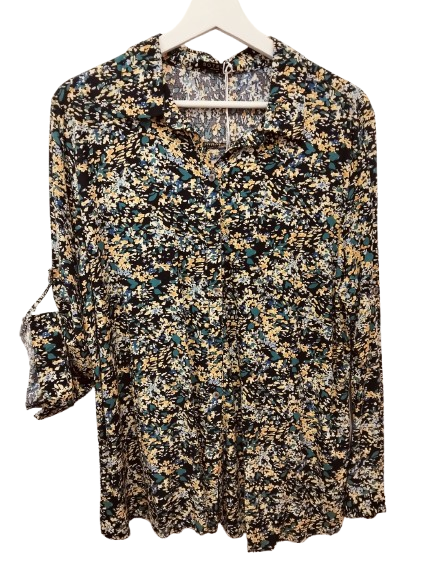 Camisa de seda estampada en flores amarillas