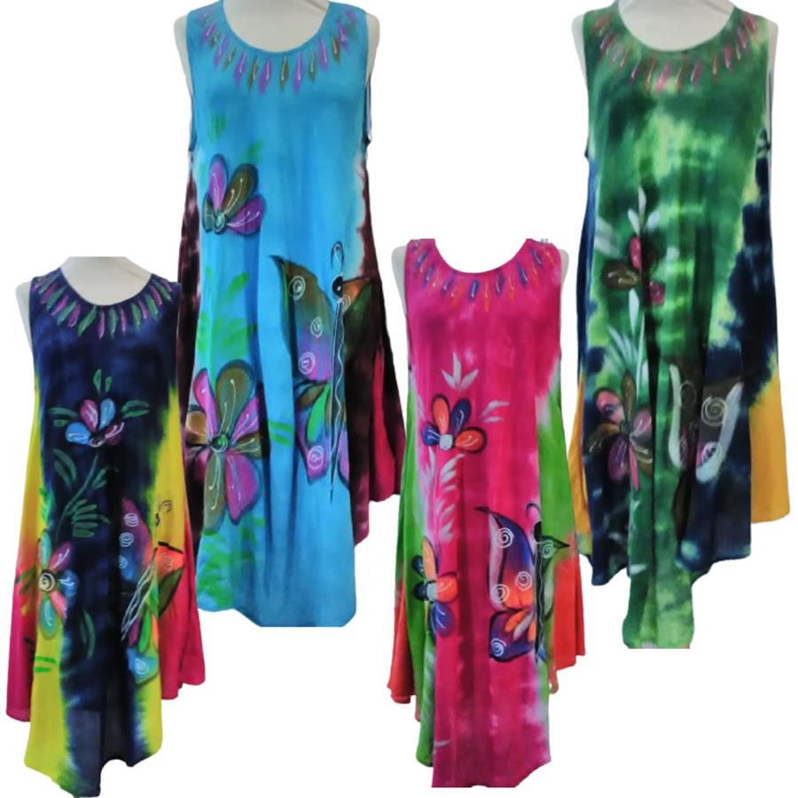 Vestido de tirantes, estampado mariposas y flores, tallas grandes