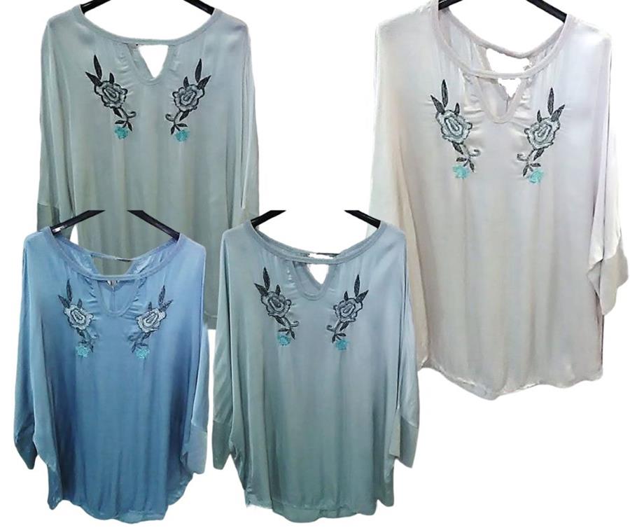 Blusón boho chic con flores en V en escote