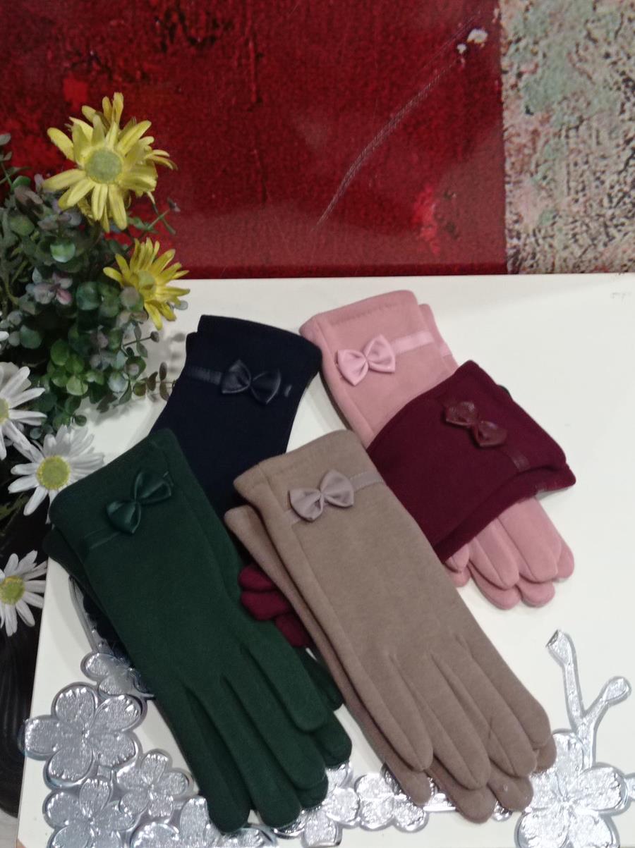 Guantes de punto cálidos, colores lisos, con lazo