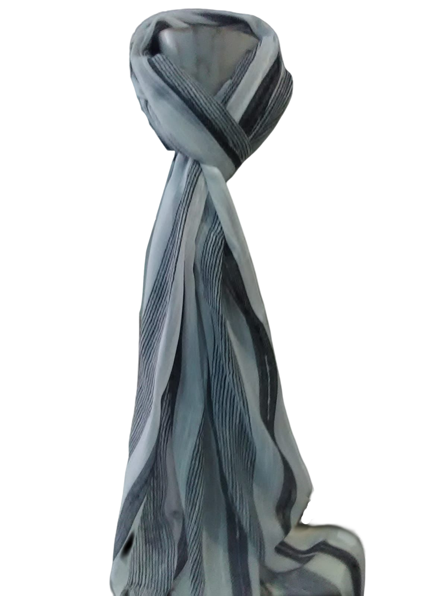 Pashmina de rayas suavizadas en tres tonos, gama blanco y negro