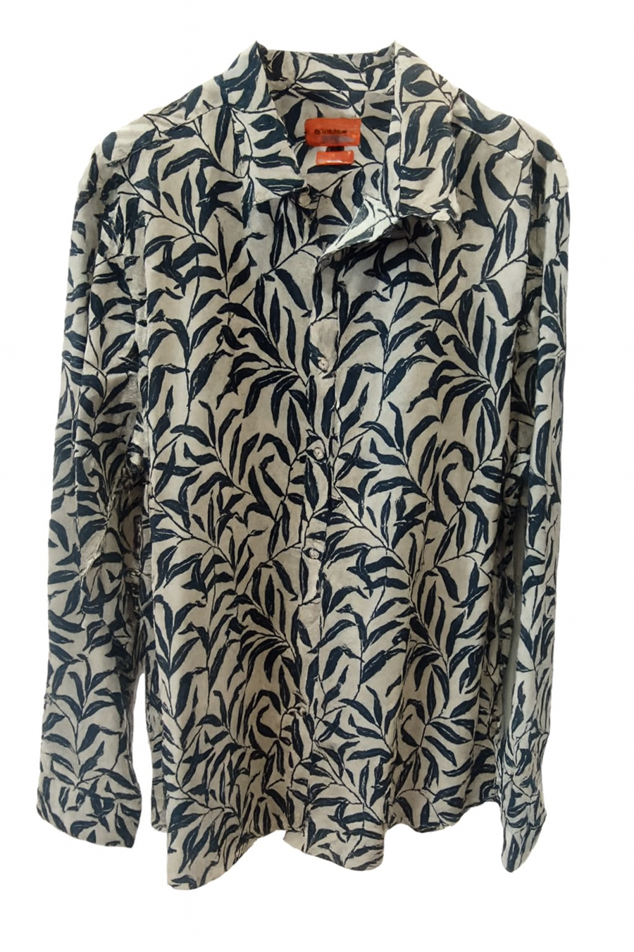 Camisa para hombre de manga larga, blanca con estampado