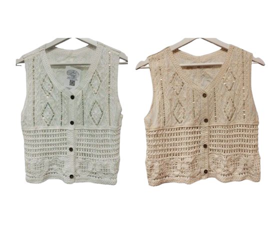 Chaleco mujer abotonado blusa de punto Croché Rombos