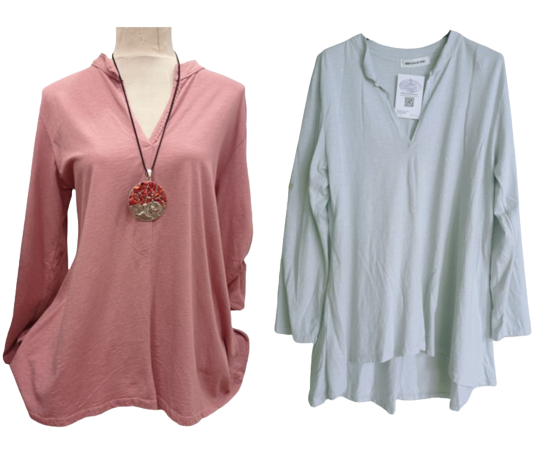Blusa de algodon escote en V de color rosa, amplia para talla grande