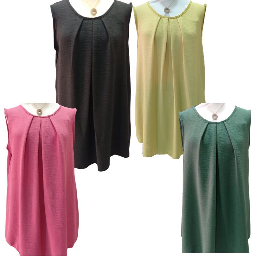 Blusa sin mangas de cuello redondo, evase, tallas grandes