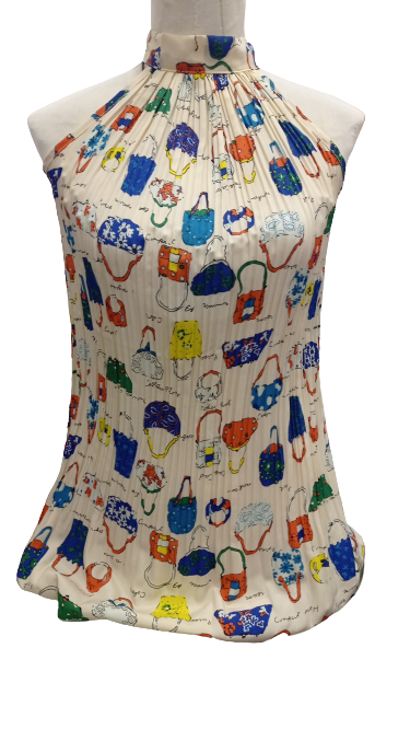 Blusa estampada de bolsos, escote halter