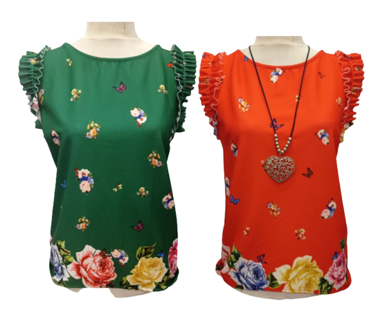 Blusa sin mangas con estampado de flores y mariposas