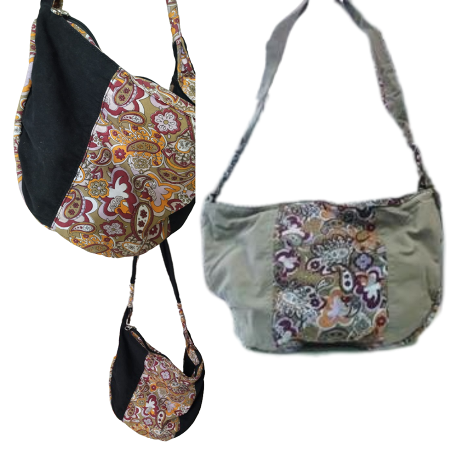 Bolso de tela, liso, con franja estampada vertical