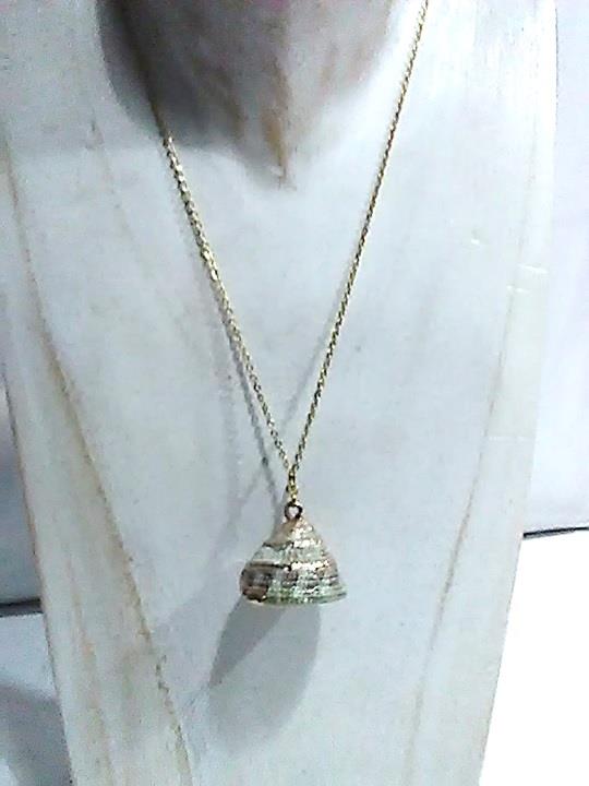 Collar de acero con caracola colgante dorado