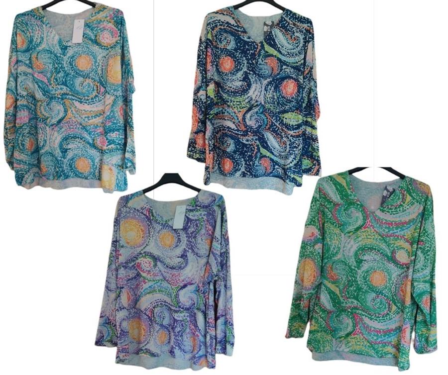 Camiseta de manga larga, talla grande, estampado puntillista