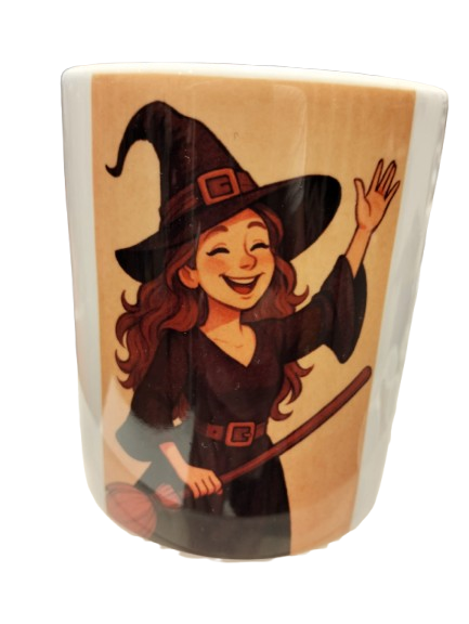 Taza de ceramica con Bruja saludando