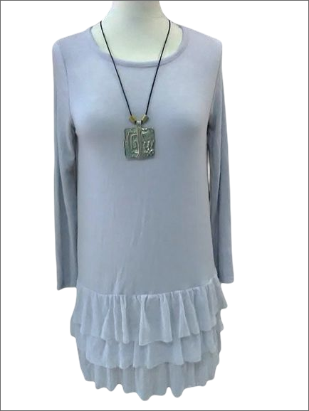Vestidos mini de color gris, con volantes,