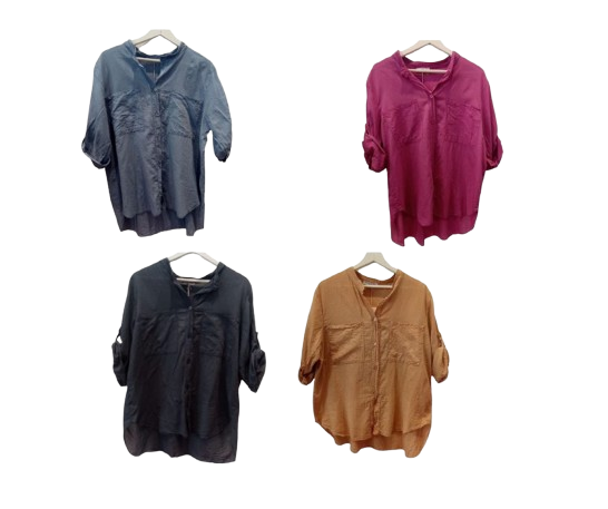 Camisa de manga recogida y bolsillos