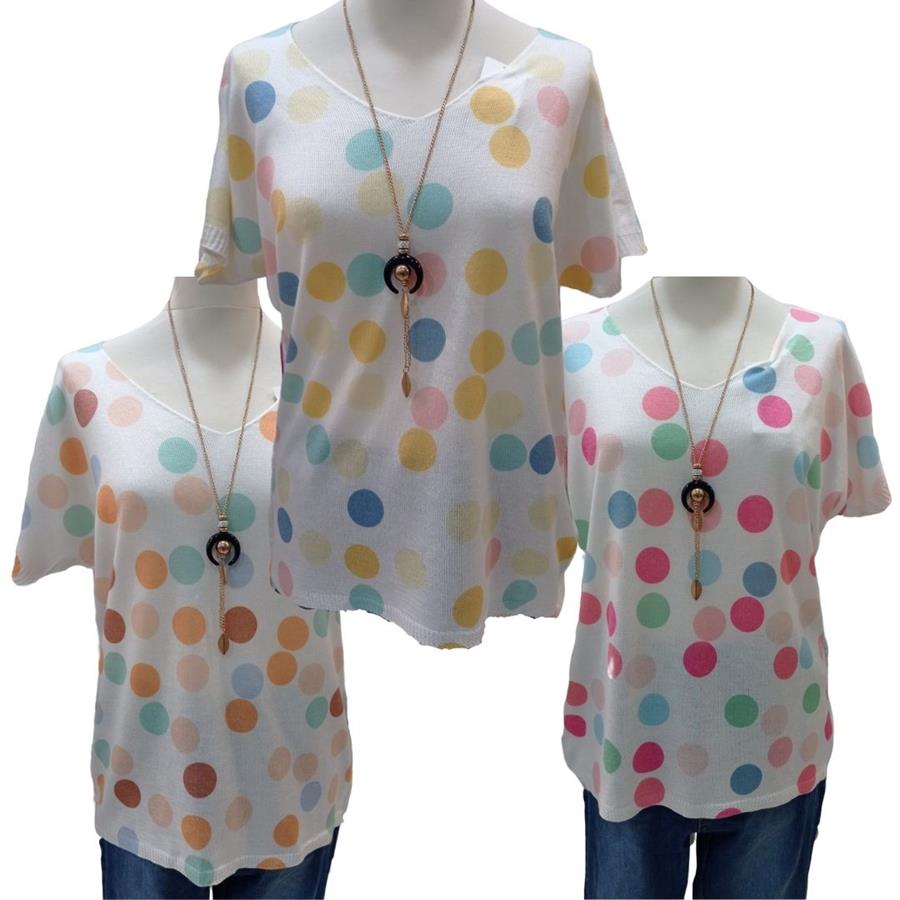 Camiseta manga corta oversize, estampado círculos, cuello V amplio