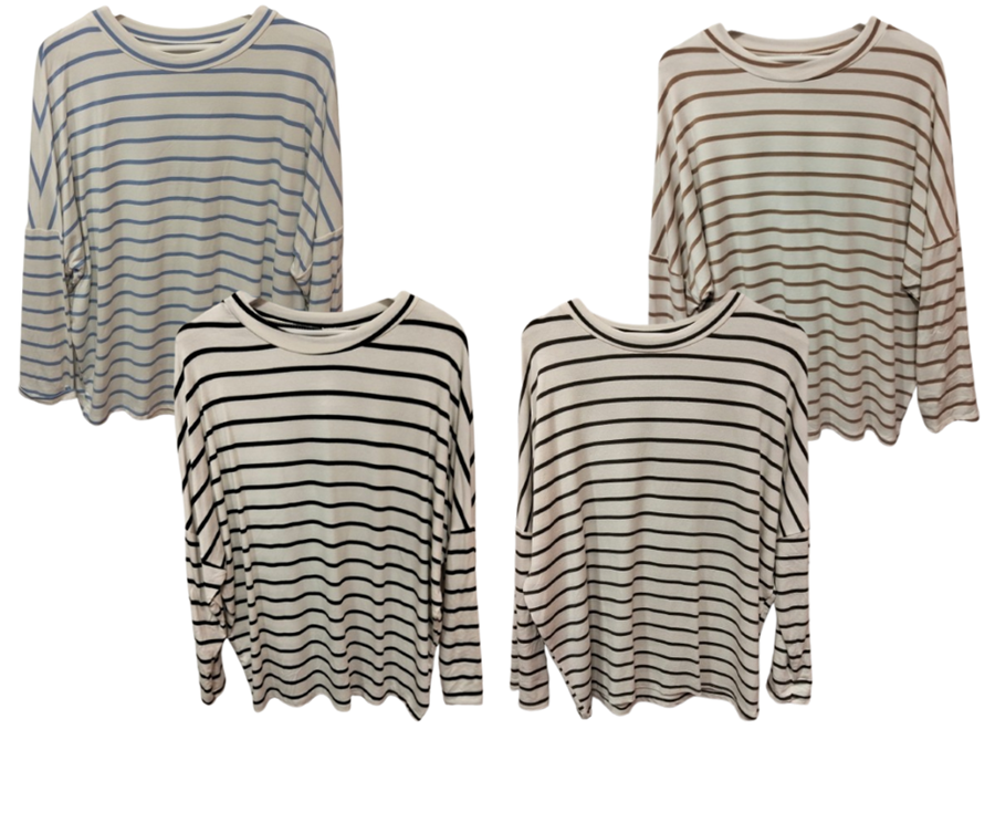 Camiseta de algodón a rayas cuello redondo