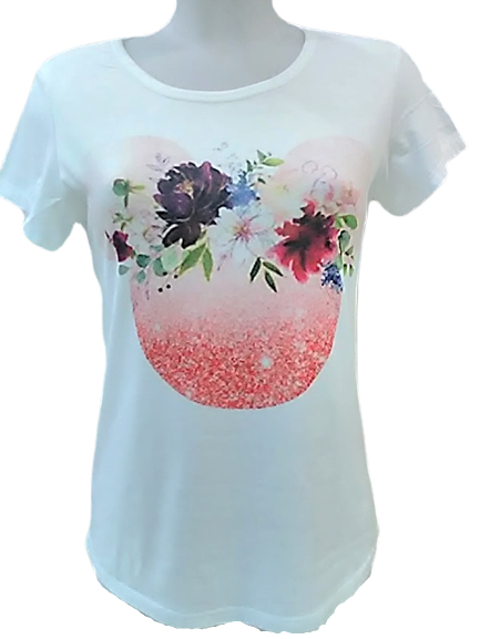 Camiseta blanca de manga corta, con silueta del rostro Mickey Mouse, como florero