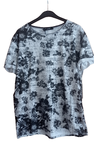 Camiseta para hombre de manga corta, flores negras