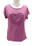 Camiseta manga corta, holgada, con corazón de bordados en relieve 