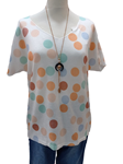 Camiseta manga corta oversize, estampado círculos, cuello V amplio