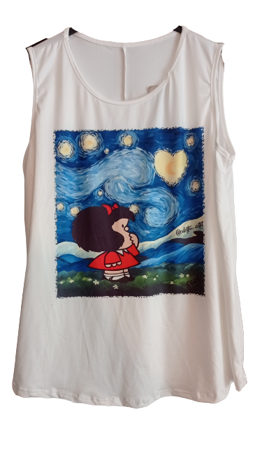 Camiseta para mujer "Mafalda y La Noche Estrellada" de tirantes