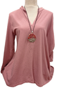 Blusa de algodon escote en V de color rosa, amplia para talla grande