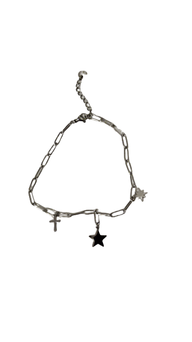 Pulsera de acero en cadena con cruz y estrellas