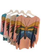 Blusa sedosa manga mariposa, estampado con mariposa | 60-3-054-1-1890 | Ropa y complementos para todas, tallas grandes, moda casual, elegante y cómoda.