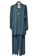 Conjunto de Blusa y amplio pantalon con Boton decorativo | 129-66-019-13-3690 | Ropa y complementos para todas, tallas grandes, moda casual, elegante y cómoda.