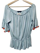 Blusa manga corta con Pompones | 008024 | Ropa y complementos para todas, tallas grandes, moda casual, elegante y cómoda.