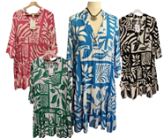 Vestido amplio manga tres cuartos detalle en Hojas | 59-1-037-78-1799 | Ropa y complementos para todas, tallas grandes, moda casual, elegante y cómoda.