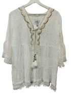 Blusa de algodón, boho chic, blanca con bordados de oro | 79-3-062-43-2341 | Ropa y complementos para todas, tallas grandes, moda casual, elegante y cómoda.