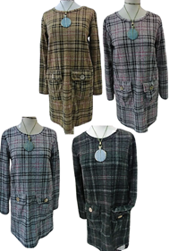 Vestido de cuadros, cuello redondo, con bolsillos | 601113 | Ropa y complementos para todas, tallas grandes, moda casual, elegante y cómoda.