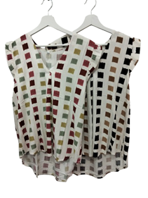 Blusa sin mangas estampado cuadros | 49-3-092-3-1590 | Ropa y complementos para todas, tallas grandes, moda casual, elegante y cómoda.