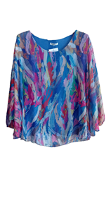 Blusa sedosa, manga mariposa estampada "Trazos" | 65-3-009-7-1890 | Ropa y complementos para todas, tallas grandes, moda casual, elegante y cómoda.