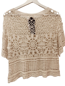 Camiseta algodón manga corta de punto croche calada | 69-3-065-43-2070 | Ropa y complementos para todas, tallas grandes, moda casual, elegante y cómoda.