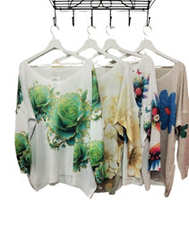 Jersey primaveral manga murcielago con estampados de dibujos originales | 69-6-065-1-2090 | Ropa y complementos para todas, tallas grandes, moda casual, elegante y cómoda.