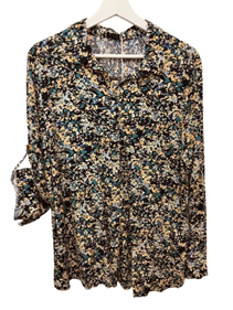 Camisa de seda de manga larga estampado flores amarillas | 55-3-46-66-1690 | Ropa y complementos para todas, tallas grandes, moda casual, elegante y cómoda.