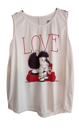 Camiseta Mafalda Love | 45-2-033-1-1490 | Ropa y complementos para todas, tallas grandes, moda casual, elegante y cómoda.