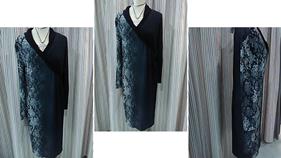 Vestido smoking dos caras, negro detrás, estampado gris delante | 001128 | Ropa y complementos para todas, tallas grandes, moda casual, elegante y cómoda.