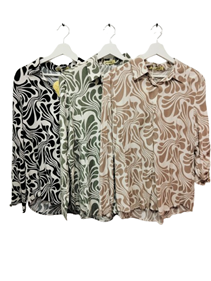 Camisa manga recogida estampado aguas | 65-3-042-64-1990 | Ropa y complementos para todas, tallas grandes, moda casual, elegante y cómoda.