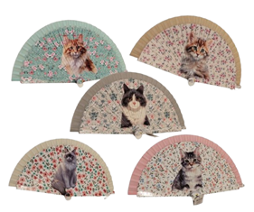 Abanico de bolsillo en madera Gatos con Flores | 20-24-014-2-890 | Ropa y complementos para todas, tallas grandes, moda casual, elegante y cómoda.