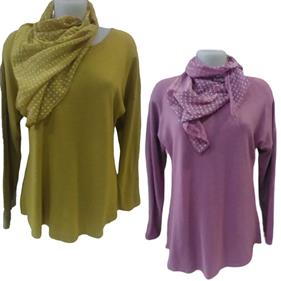 Camiseta manga larga,cuello redondo, con foulard | 452339 | Ropa y complementos para todas, tallas grandes, moda casual, elegante y cómoda.