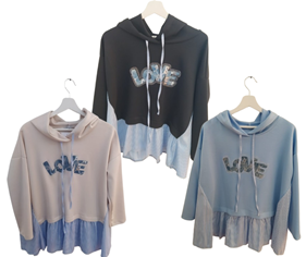 Sudadera mujer  con faldón "LOVE" | 113-67-005-1-3290 | Ropa y complementos para todas, tallas grandes, moda casual, elegante y cómoda.