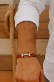 Pulsera para Hombre de Piel trenzada y enganche en forma de Ancla | 22-34O-010-2-890 | Ropa y complementos para todas, tallas grandes, moda casual, elegante y cómoda.